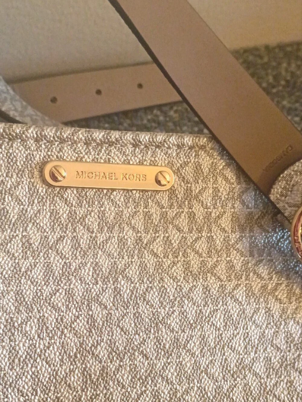 Michael Kors Cream Logo Crossbody Belt Bag with Gold Hardware Size  S/M